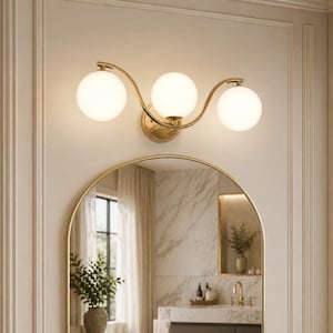 Modern Gold Wall Sconce Lighting, 3 Globe Bathroom Vanity Light, Luxury Brass Wall Lamp Contemporary Bathroom Mirror Light, Warm White Decor