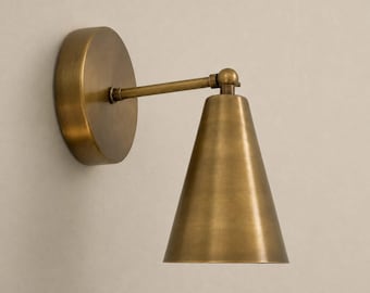 Mid Century Raw Brass Cone Wall Sconce | Italian Flush Mount Lamp