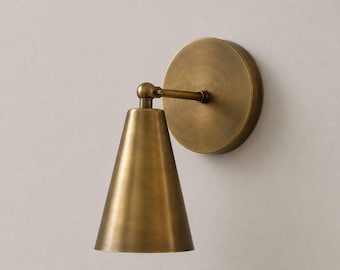 Mid Century Modern Brass Cone Wall Sconce: Adjustable Lighting