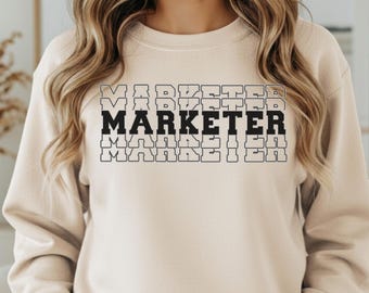 Marketer Text Graphic Sweatshirt | Bold Outline Marketing Crewneck
