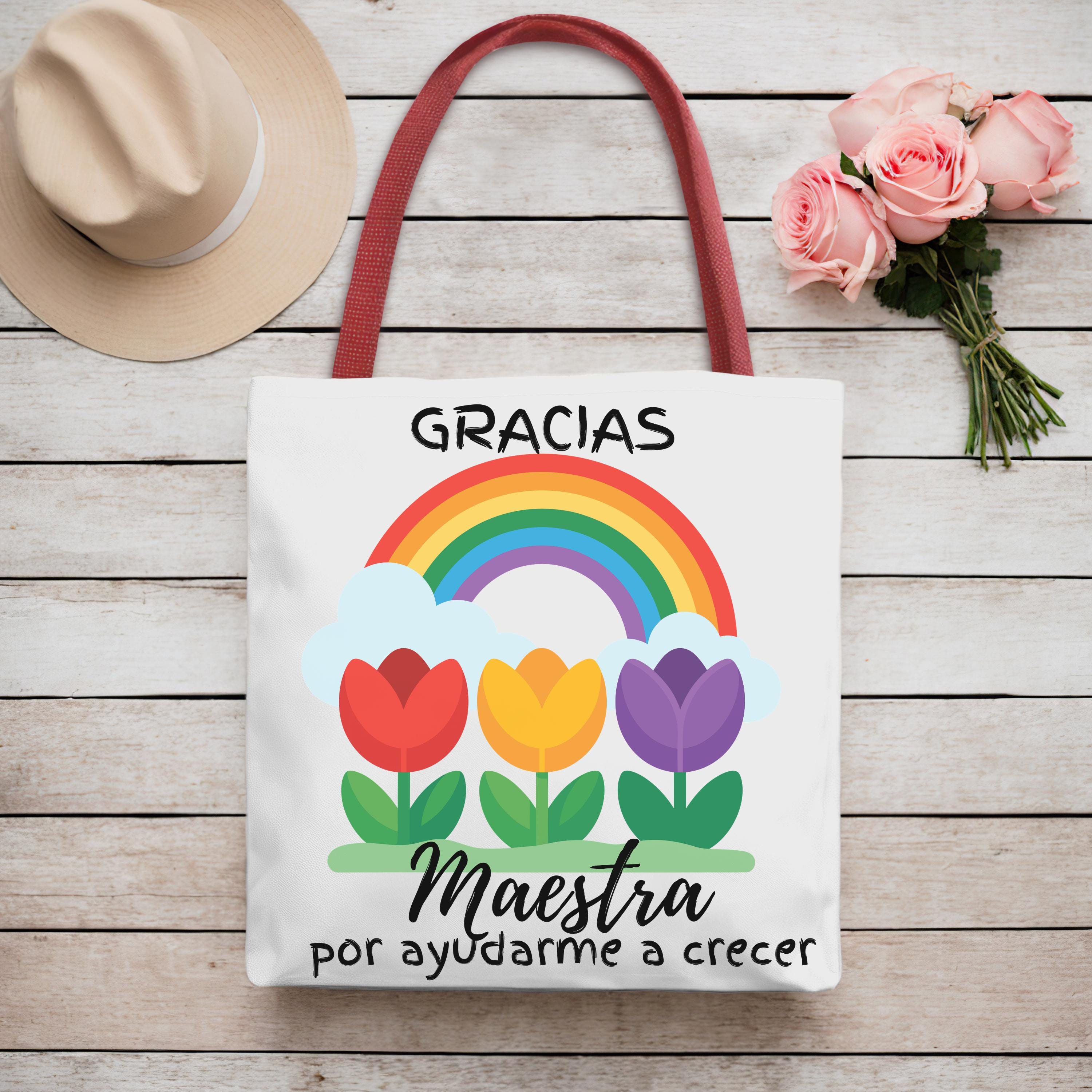 Gracias Maestra Rainbow Tulips Tote Bag | Spanish Teacher Appreciation ...