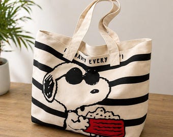 Snoopy Tote Bag Canvas, Peanuts Cartoon Shoulder Bag, Cute Vintage Handbag Gift