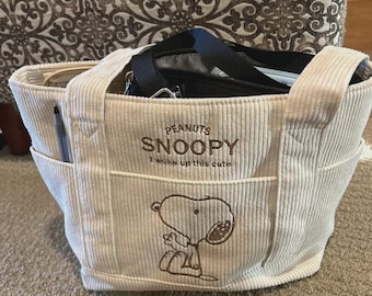 Snoopy Corduroy Tote Bag, Cute Cartoon Shoulder Bag for Women, Peanuts Tote Bag, Snoopy Handbag, Snoopy Purse, Peant Christmas Gift