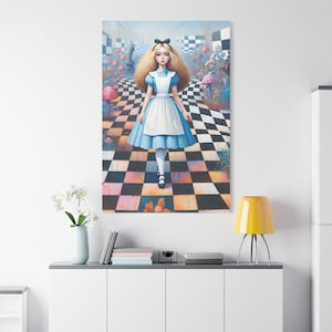 Alice in Wonderland Matte Canvas Art, Whimsical Wall Decor, Fantasy Art Print, Gift for Readers, Children&#39;s Room Decoration