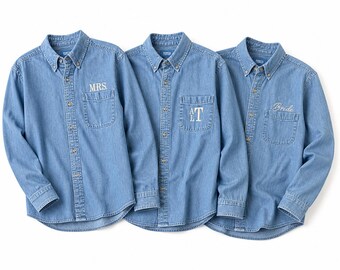 Embroidered Denim Button Up | Bride | Monogram Shirt