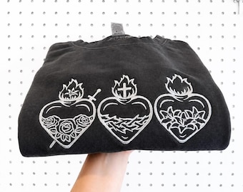 Sacred Hearts of the Holy Family Embroidered Crewneck | Catholic Crewneck | Jesus, Mary & Joseph Sweatshirt