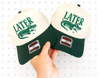 Later Gator Trucker Hat: Natural & Green Alligator Cap