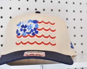 Flower Flag Trucker Hat, American, Patriotic, Preppy Hat