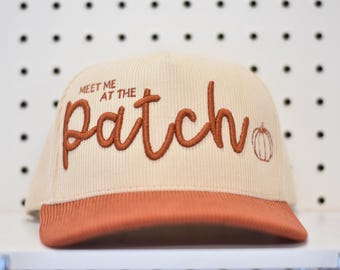 Corduroy Trucker Hat: 3D Embroidered Pumpkin Patch, Fall Hat