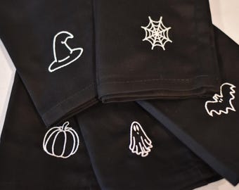 Embroidered Halloween Cloth Napkins - Fall Table Decor, Set of 5