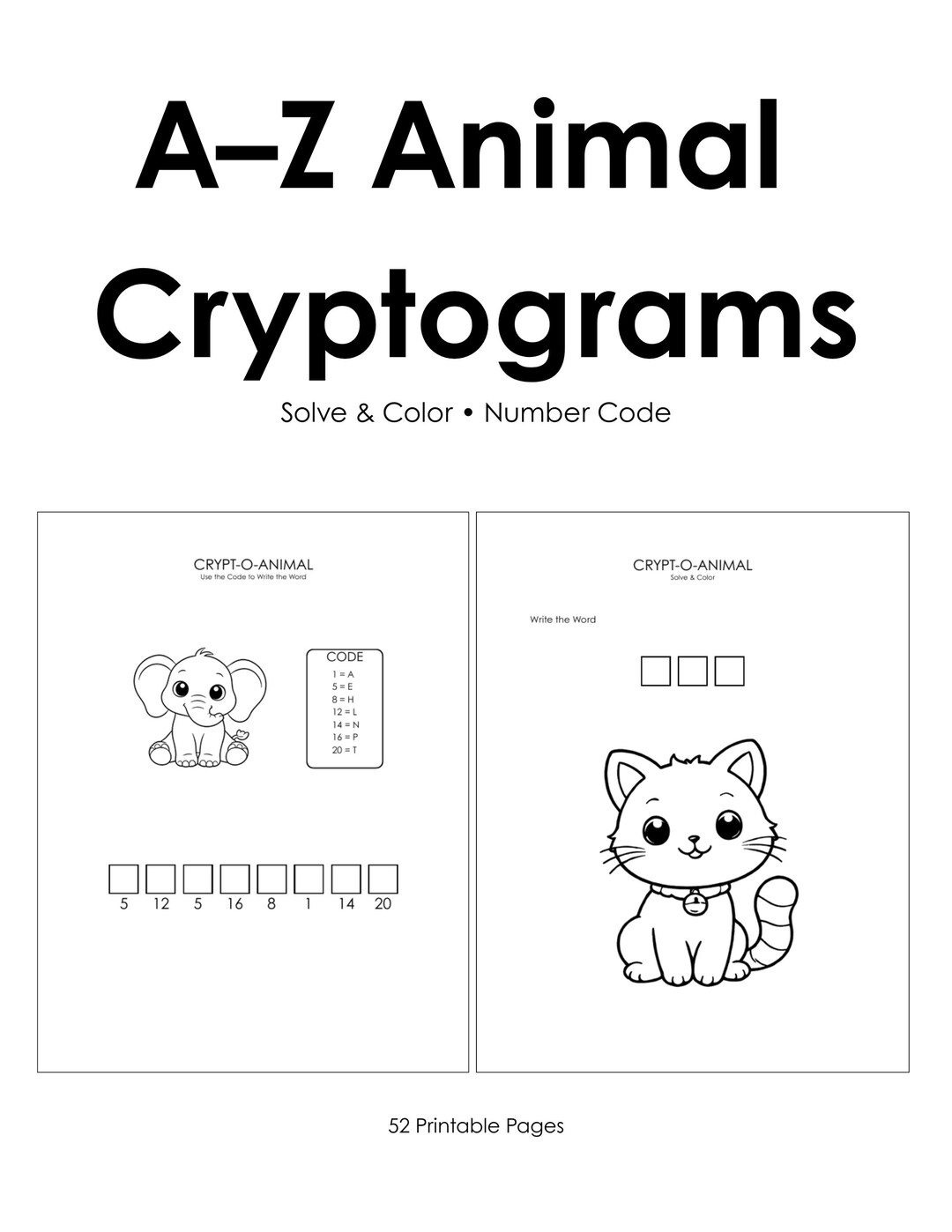 Animal Cryptogram Worksheets A-Z – Solve & Color Puzzles, Number Code ...
