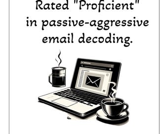 Sticker grappig werk, sticker passief-agressieve e-maildecodering, sarcastisch cadeau leraar