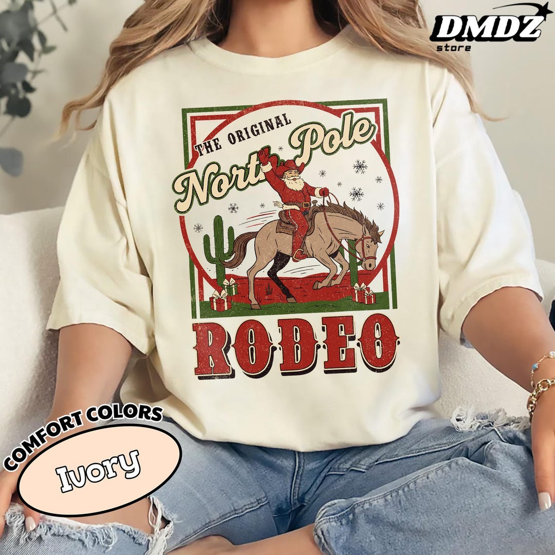 North Pole Rodeo Cowboy Santa Shirt, Horseback Santa Claus Gift, Funny ...