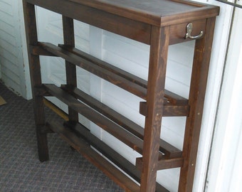 Shoe Rack and Table with stain, trim, and polyeurethane