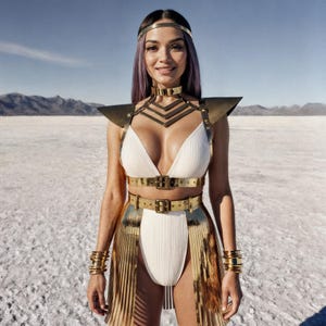 Golden Rave Outfit - Festival Clothing for Women, Mirror Leather Top Harness & Fringe Skirt, Music Party Costume Set