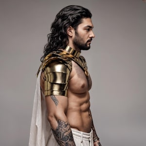 Pharaoh Armor Costume – Golden Warrior Top, Egyptian God Cosplay, Men's Festival Outfit, Gold Leather Shoulders image 3