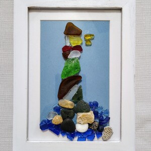 Beach Glass Framed Lighthouse Art
