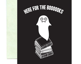 Here for the Boo-oooks Halloween Greeting Card