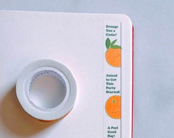 Orange Cuties Vertical Washi Tape, Pattern Paper Tape, Gift Wrap, Stocking Stuffer, Journal, Planner, Holiday, Gifts