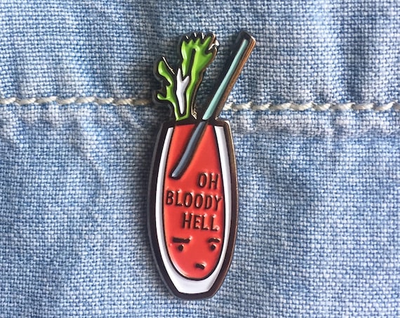 NEW! Bloody Mary Brunch Cocktail Enamel / Lapel Pin Available in Black Nickel or Gold Base