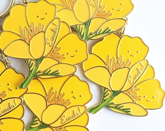 NEW! California Golden Poppy Super Bloom Soft Enamel Keychain with State Motto "Eureka"