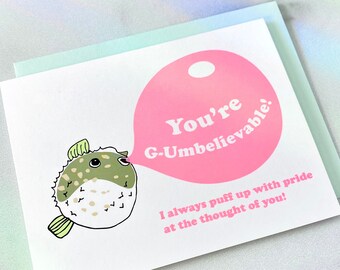 You're G-Umbelievable Puffer Fish Pink Foil Congratulations Greeting Card