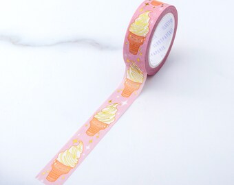 Ice Cream Gold Foiled Washi Tape, Pattern Paper Tape, Gift Wrap, Stocking Stuffer, Kawaii Tape, Journal, Planner, Notepad, Gifts