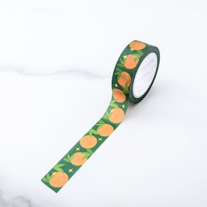 Happy Oranges Gold Foiled Washi Tape, Pattern Paper Tape, Gift Wrap, Stocking Stuffer, Kawaii Tape, Journal, Planner, Notepad, Gifts