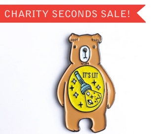CHARITY SECONDS SALE ** New It's Lit Camp Flashlight In The Belly - Glow in the Dark Bear Enamel Pin