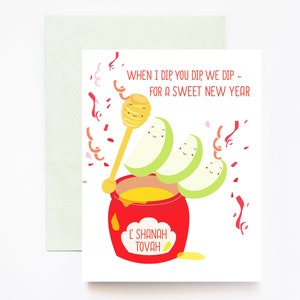 Trempette au miel de pomme Rosh Hashanah Nouvel an juif Carte de vœux