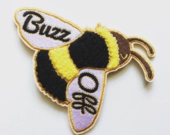 Buzz Off Bumble Bee Chenille Embroidered Iron On Patch