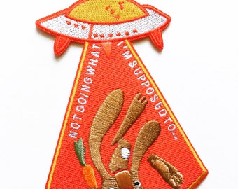 NEW **Sunny Side Up Egg UFO Bunny Abduction 100% Embroidered Iron On Patch