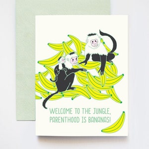 Bienvenue dans la jungle, la parentalité est bananes Bébé Félicitations Carte de vœux