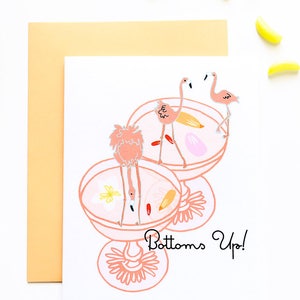 Bottoms Up Flamingo Cocktail Felicitaciones Tarjeta de felicitación de celebración