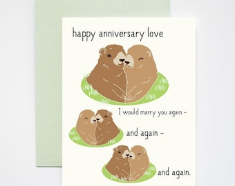 Día de la Marmota Feliz Aniversario de Bodas Tarjeta de Felicitación de Amor