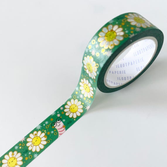 Daisy Daisy Do Gold Foil Washi Tape, Pattern Paper Tape, Gift Wrap, Stocking Stuffer, Kawaii Tape, Planner, Notepad, Gifts