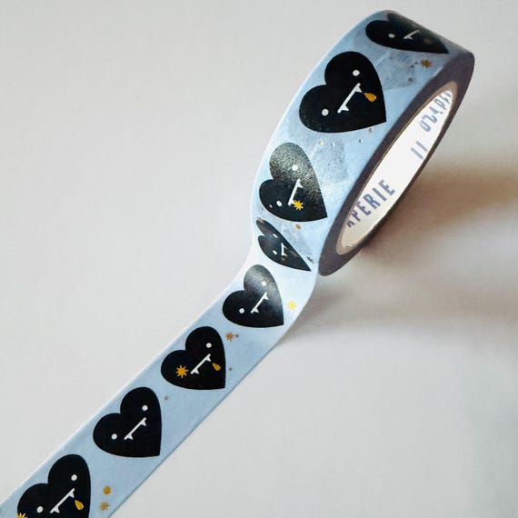 Vampire Hearts Gold Foil Washi Tape, Pattern Paper Tape, Gift Wrap, Stocking Stuffer, Journal, Planner, Notepad, Holiday, Gifts