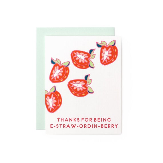 Ex-Straw-Ordin-Berry Strawberry Extraordinary Thank You A2 Greeting Card