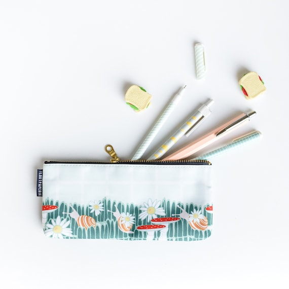 Woodsy Mushrooms and Snail Stroll Pencil Pouch / Make Up Bag