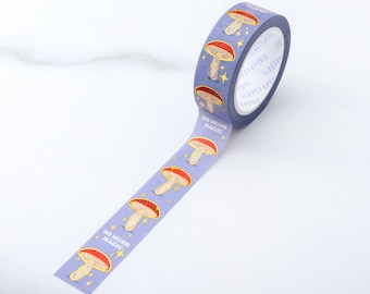 Mushroom Magic Gold Foiled Washi Tape, Pattern Paper Tape, Gift Wrap, Stocking Stuffer, Kawaii Tape, Journal, Planner, Notepad, Gifts