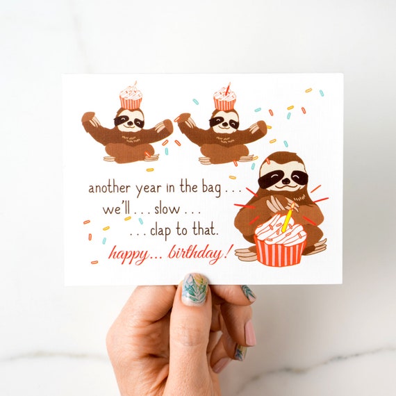 Slow Clap Sloths and Cupcakes Congrats Birthday Greeting Card