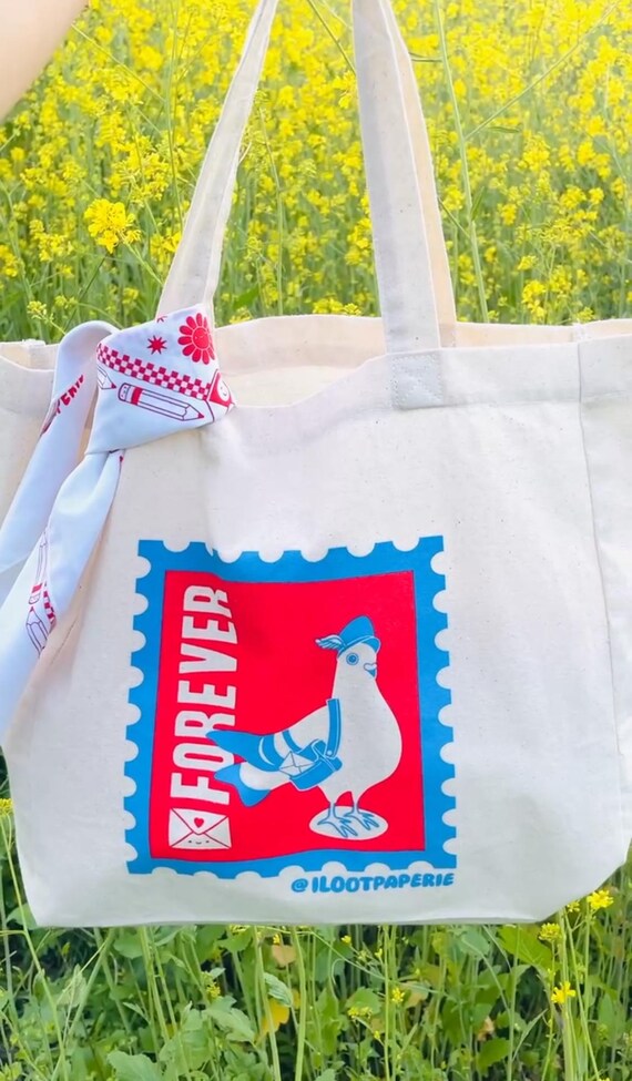 Par Pigeon Forever Stamp Large Cotton Canvas Tote Bag