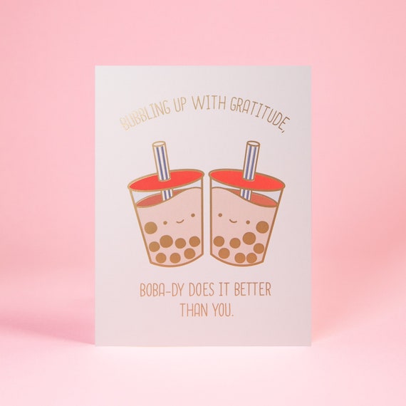 Bubbling Up with Gratitude Boba Gold Foil Greeting Card