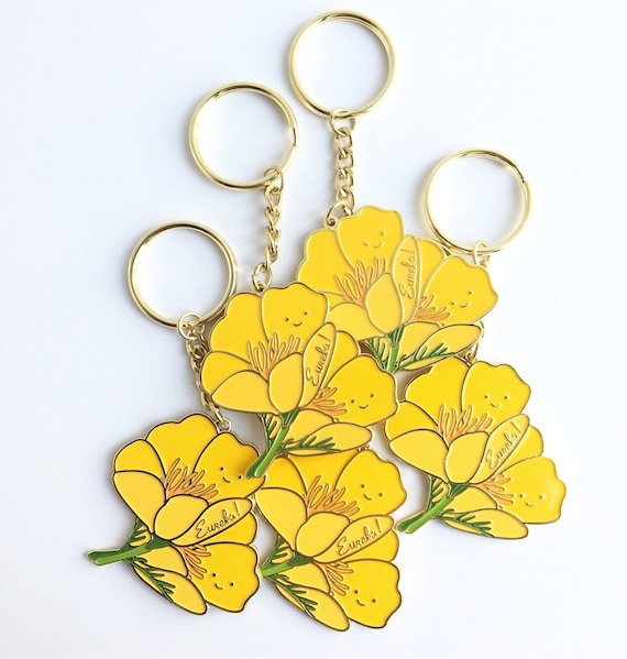 NEW! California Golden Poppy Super Bloom Soft Enamel Keychain with State Motto "Eureka"