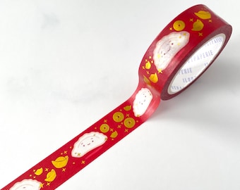 Lucky Fortune Dumplings Gold Foil Washi Tape, Pattern Paper Tape, Gift Wrap, Stocking Stuffer, Kawaii Tape, Planner, Notepad, Gifts