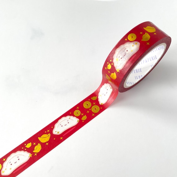 Lucky Fortune Dumplings Gold Foil Washi Tape, Pattern Paper Tape, Gift Wrap, Stocking Stuffer, Kawaii Tape, Planner, Notepad, Gifts
