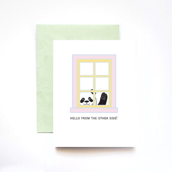 Hello From the Other Side Panda Window Greetings Humor Card