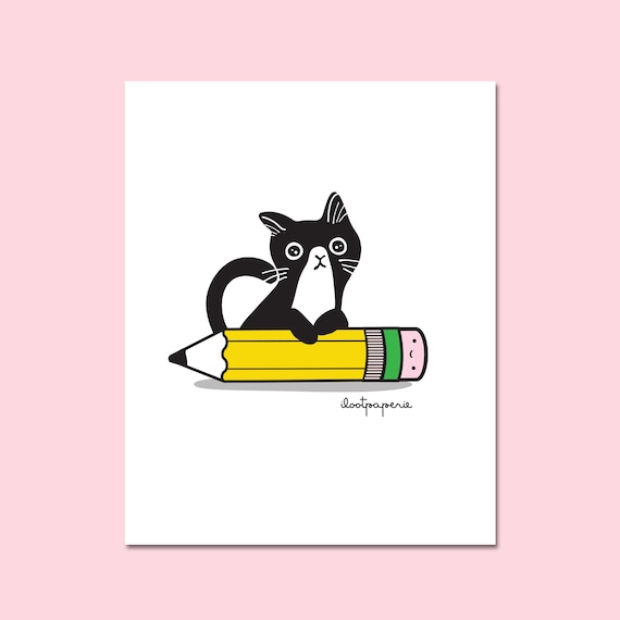 Tuxedo Cat Pencil Giclée Art Print 8" x 10"