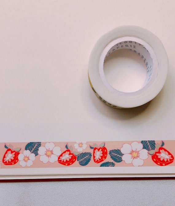 Wild Strawberry and Strawberry Flower Toss Washi Tape, Pattern Paper Tape, Gift Wrap, Stocking Stuffer, Journal, Planner, Holiday, Gifts