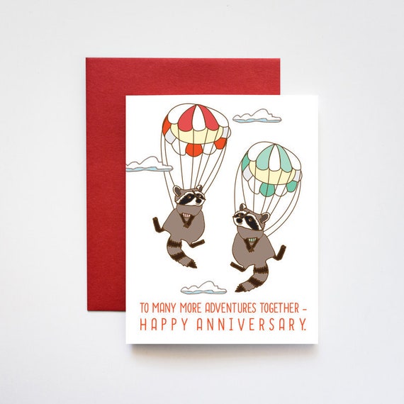 Sky Diving Raccoons Happy Anniversary Love Greeting Card